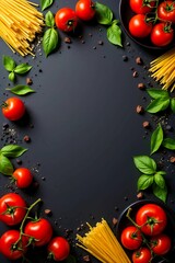 Italian Cuisine Ingredients on Black Background