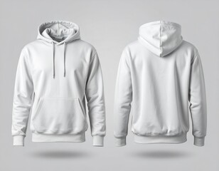 Photorealistic hoodie mockup displayed on a neutral background, showing both front and back designs.