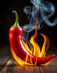 Burning Chili Pepper &ndash; Spicy Heat Concept with Flames and Smoke