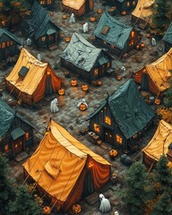 Spooky medieval camp with ghosts