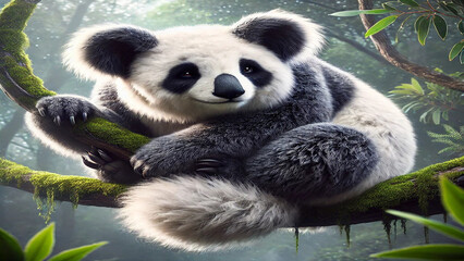 Obraz premium A fantastical hybrid creature combining a panda and a koala.