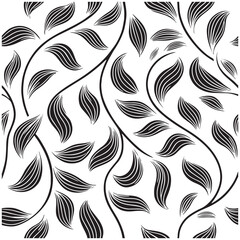 Elegant Black and White Feathered Foliage Seamless Pattern