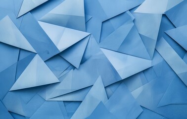 Obraz premium modern abstract blue background design with layers of textured white transparent material in triangle diamond and squares shapes in random geometric pattern