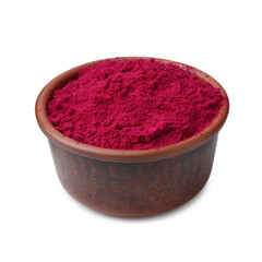 Superfood product. Beetroot powder in bowl isolated on white