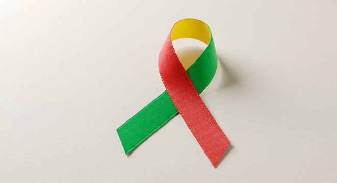 Awareness ribbon yellow green and red symbol for support and solidarity on a white background