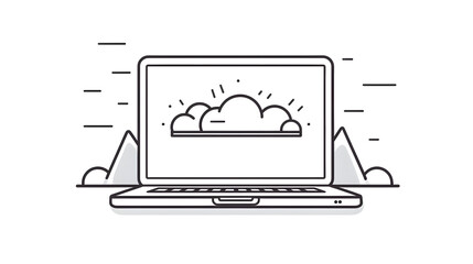 Professional laptop video blogging icon in line style for online content creators