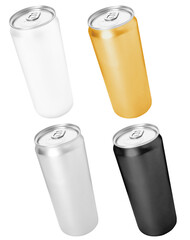 Tin cans in different colors isolated on white, set
