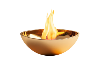 Miniature golden Olympic flame cauldron, elegant and symbolic of the spirit of the Games isolated on white background PNG