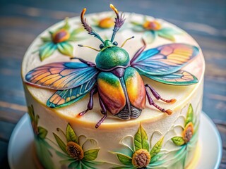Naklejka premium Delicate Watercolor Bug Dessert Decoration, Edible Art, Cake Design, Pastry, Food Styling
