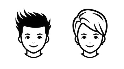 Professional line avatar couple head with unique cartoon hairstyle design for digital use