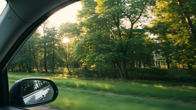 Scenic view of trees from car window during a sunny day  