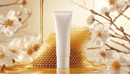 Elegant White Cream Tube On Honey Background