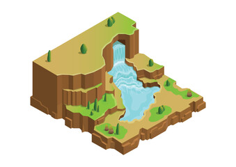 Isometric beautiful natural waterfall