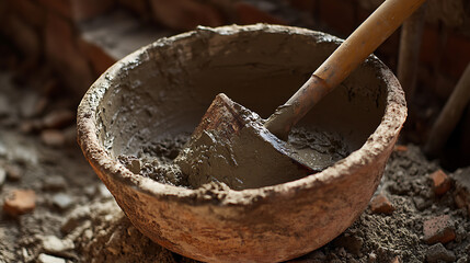 Mortar and Trowel in a Clay Bowl
