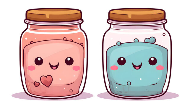 Charming and delightful kawaii illustration of happy refreshness in a jar cartoon character