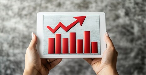 Hands Holding Tablet Showing Red Growth Chart
