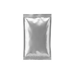 Silver foil sachet isolated on transparent background for food, cosmetic, medical use.