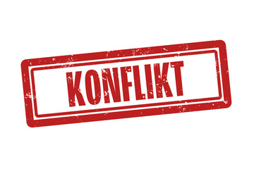 Konflikt (conflict) - A red stamp, isolated on white background.