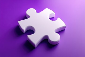 Obraz premium A three-dimensional white puzzle piece on a vibrant purple surface.