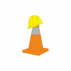 worker's cone and helmet on white background