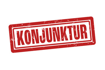 Konjunktur (economic situation) - A red stamp, isolated on white background.