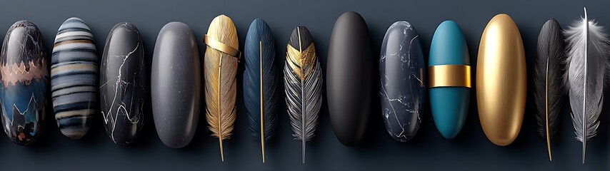 Abstract Design, Feathers, Stones
