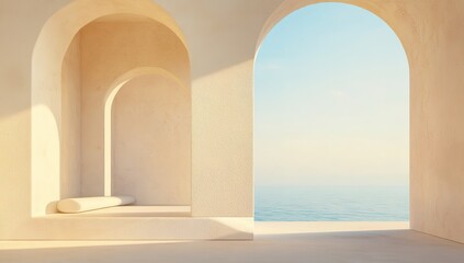 Beige Archways Ocean View Exterior Design