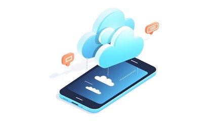 Professional Isometric Smartphone and Cloud Technology Icon for Digital Concepts