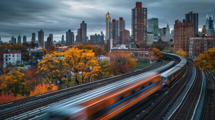 Subway Train in Urban Landscape