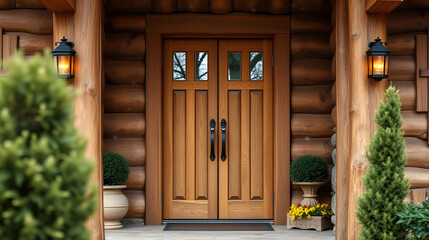 wooden entryways, a strong oak door, resilient against the weather, greets visitors with its natural charm and durability