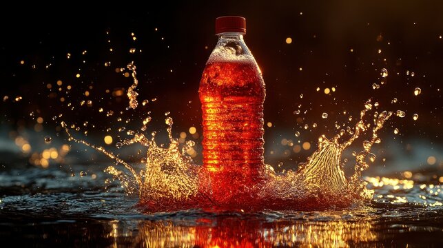 Red plastic bottle with splash