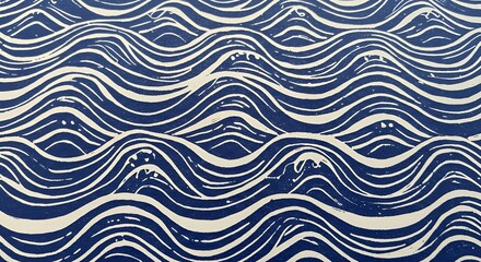 Navy and White Wavy Lines Pattern Abstract Ocean Waves Design Nautical Theme