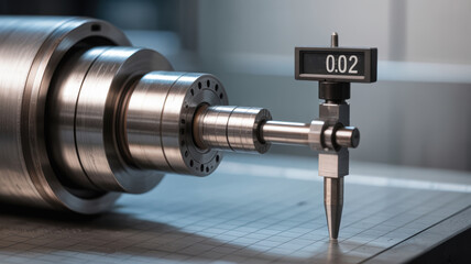 Precision measuring tool on metal machinery part with hydraulic mechanism ensuring accurate industrial calibration and performance