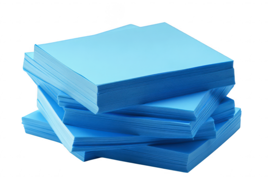 Stack of blue sticky notes isolated on a transparent background, ideal for planning and reminders