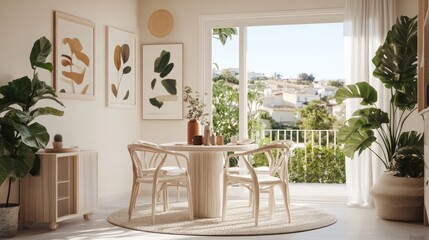 Light-filled modern dining area with patio view.