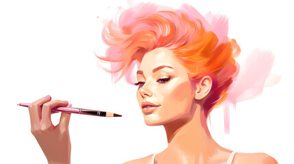 Obraz premium Professional model with styled orange hair in a trendy headdress photo