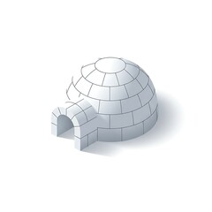 Isometric White Igloo Isolated on White Background, Arctic Home Structure