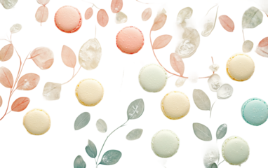 Elegant pastel macarons featured on a wedding dessert table captured in close-up for a detailed view isolated on white background PNG