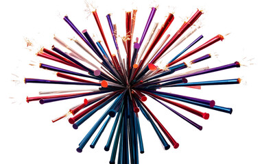 Close-up view of sparklers arranged like a bouquet glowing brightly in a celebratory arrangement isolated on white background PNG