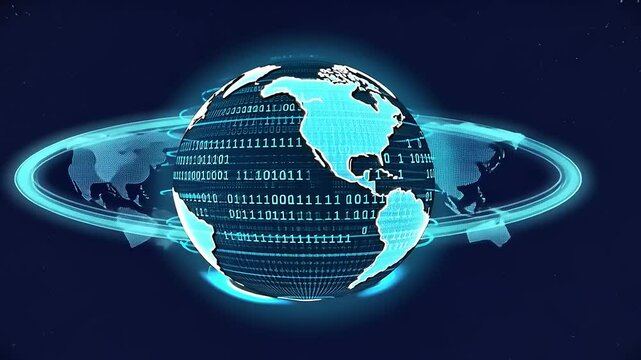 Digital earth with binary code for tech innovations and global connection