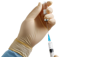 Gloved Hand Holding a Syringe and Vial for Medical Use