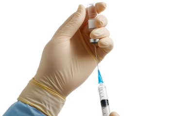 Gloved Hand Holding a Syringe and Vial for Medical Use