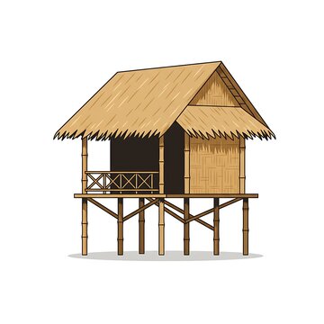 recommend clip art: Traditional stilt house with thatched roof illustration