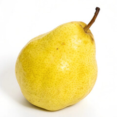 Single Yellow Pear with Brown Stem on White Background