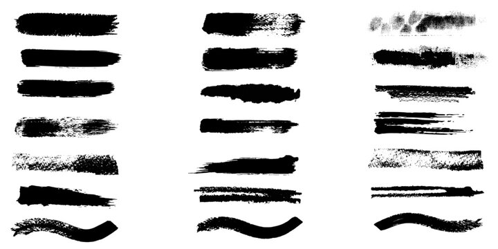 Marker hand-drawn line border set and scribble design elements. Lines hand drawn paint brush stroke. Vector set isolated on white. Hand drawn scribble. Black ink brush art. Eps 10.