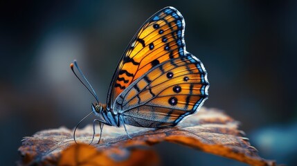 Obraz premium Vibrant butterfly on autumn leaf