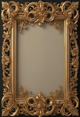 Intricate gold scroll frame with floral details, vintage style , vintage frame, vector