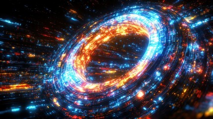 Obraz premium Dynamic swirling ring of vibrant energy. Particles of light and color create a mesmerizing vortex