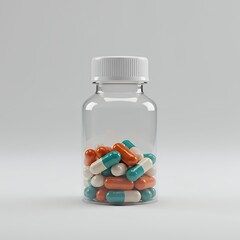 Colorful Capsules in Clear Bottle Healthcare Medication and Pharmaceutical Concept