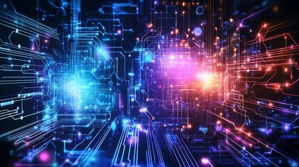 Abstract Technology Background with Circuit Board Pattern and Glow Effects